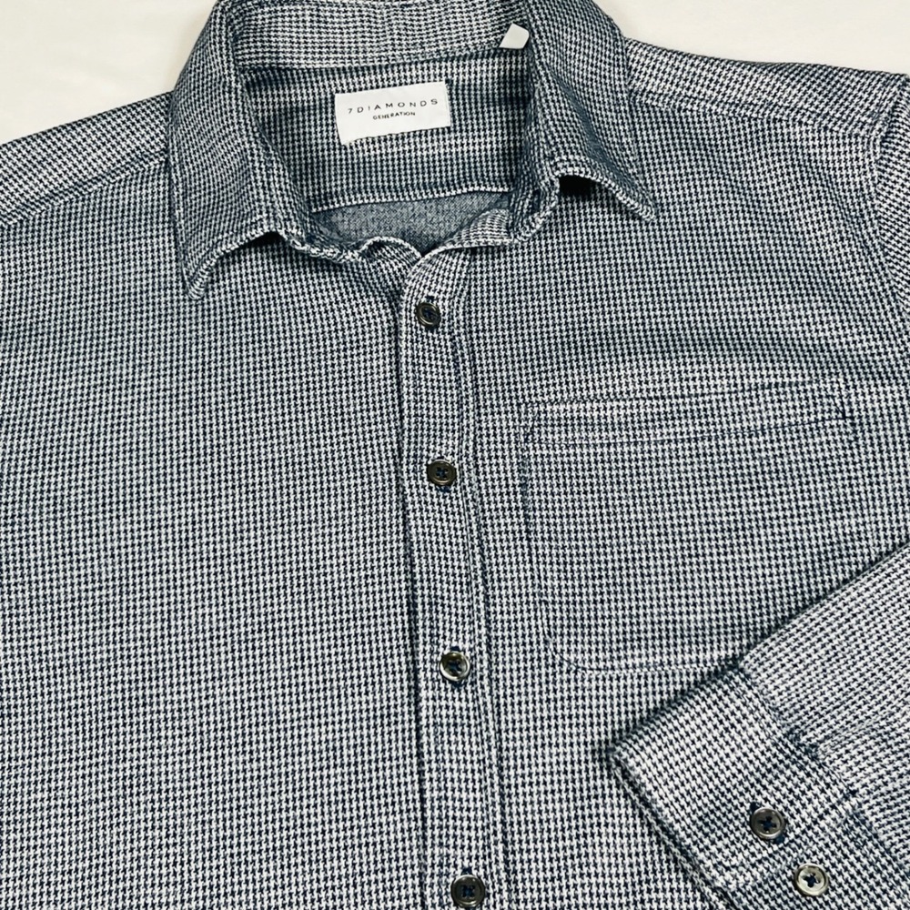 7 Diamonds Generation Mens‎ Blue Houndstooth Long Sleeve Button Down Shirt